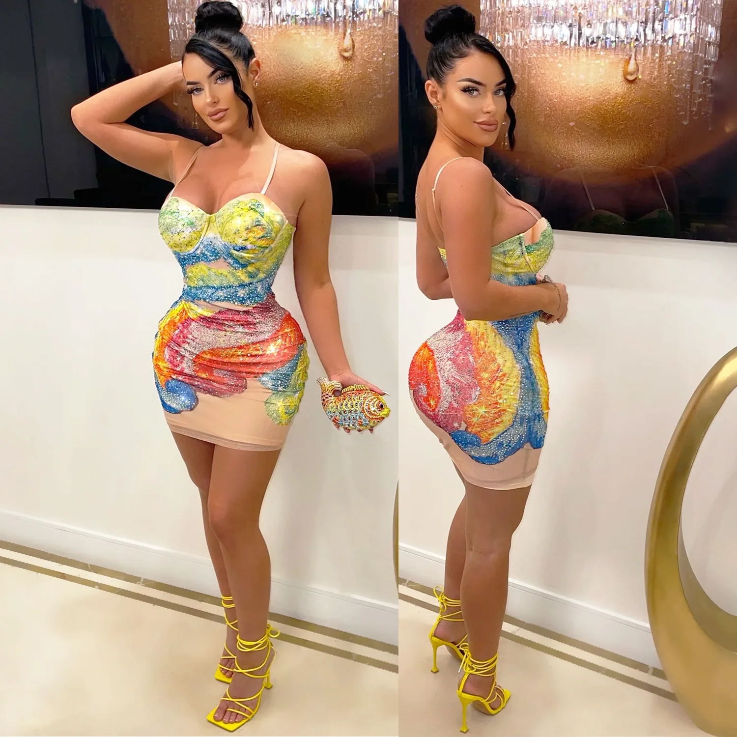 BKLD Summer New Women Clothing Sexy Nightclub Outfits Short Dresses Spaghetti Strap Diamonds Fashion Printed Party Dresses
BKLD Summer New Women Clothing Sexy Nightclub Outfits Short Dresses Spaghetti Strap Diamonds Fashion Printed Party Dresses