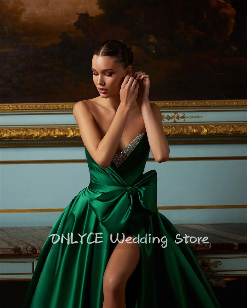 Elegant Green Long Evening Dresses With Bow Sweetheart Satin Beads Crystals Side Red Carpet Show Robe De Bal Wedding Prom Gowns
Elegant Green Long Evening Dresses With Bow Sweetheart Satin Beads Crystals Side Red Carpet Show Robe De Bal Wedding Prom Gowns