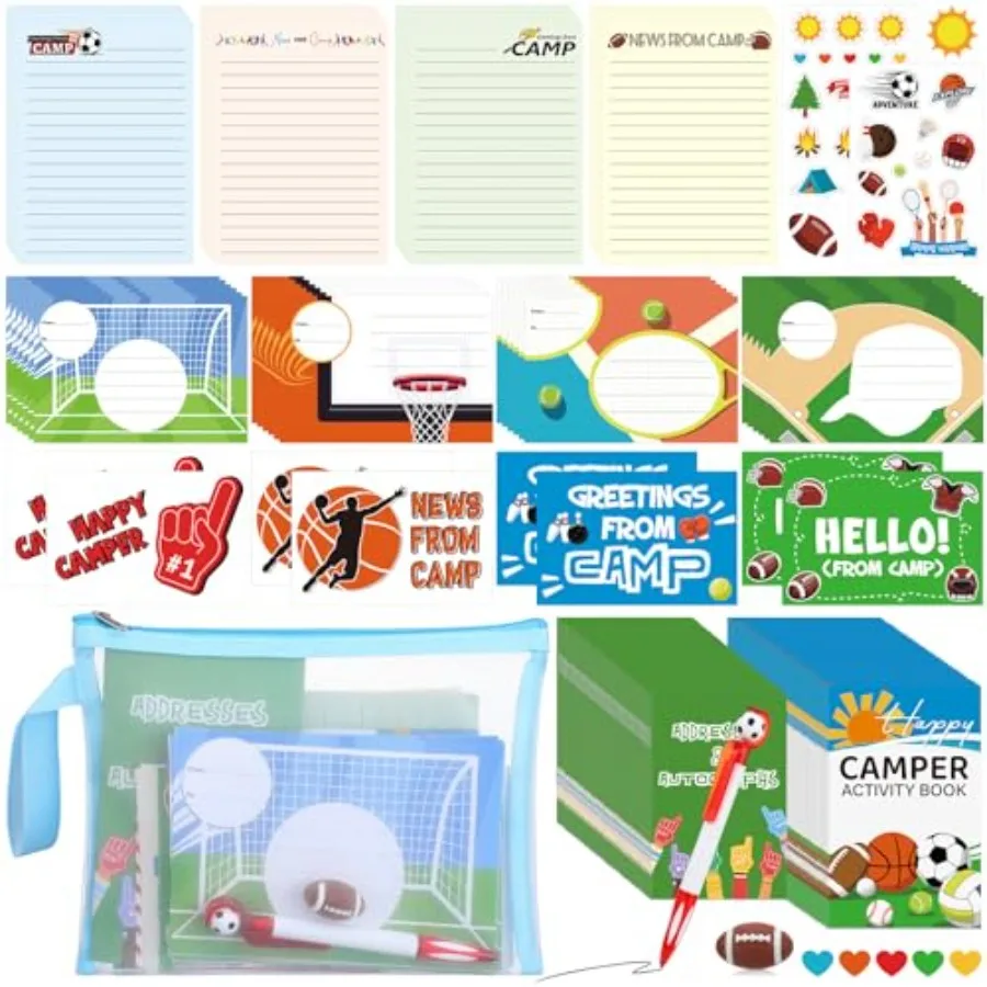 63 Pcs Sport Complete Letters and Notes Camping Stationery Set Cute Stationery Tote Set Happy Camper Sport Party Favor for Frie
63 Pcs Sport Complete Letters and Notes Camping Stationery Set Cute Stationery Tote Set Happy Camper Sport Party Favor for Frie