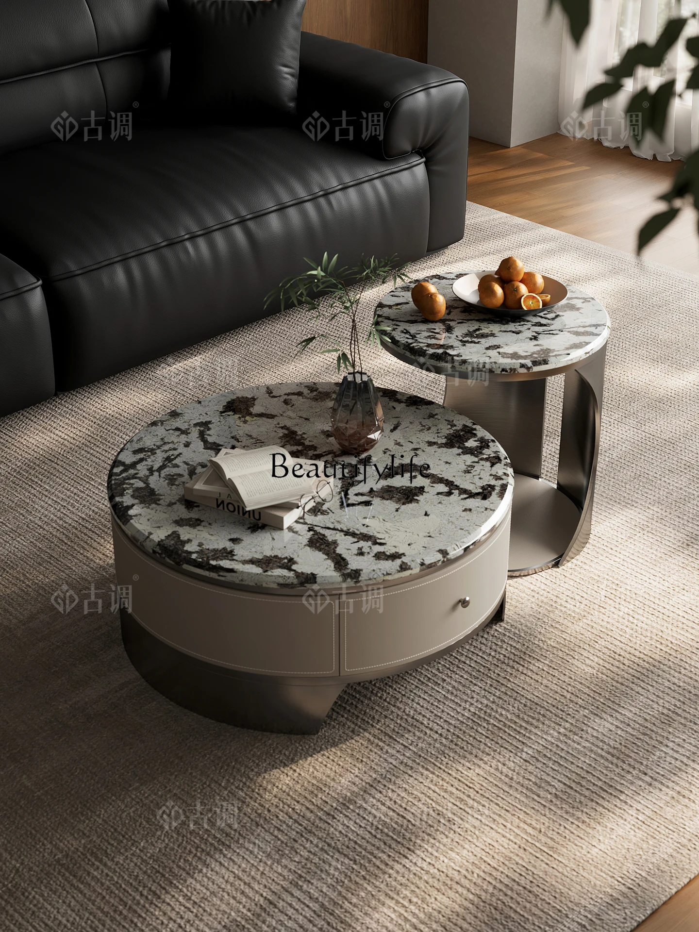 Natural luxury stone coffee table combination living room household marble round coffee table
Natural luxury stone coffee table combination living room household marble round coffee table