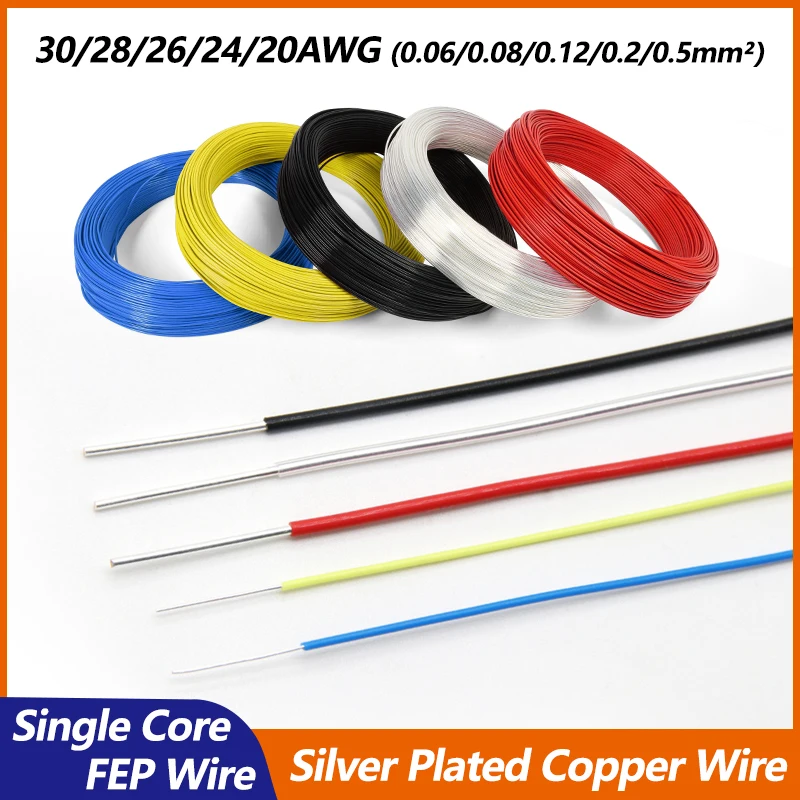 Single Core Silver Plated OFC Copper Wire 30 28 26 24 22AWG FEP Insulation Sheath HiFi Audio Speaker Headphone Electrical Cables
Single Core Silver Plated OFC Copper Wire 30 28 26 24 22AWG FEP Insulation Sheath HiFi Audio Speaker Headphone Electrical Cables