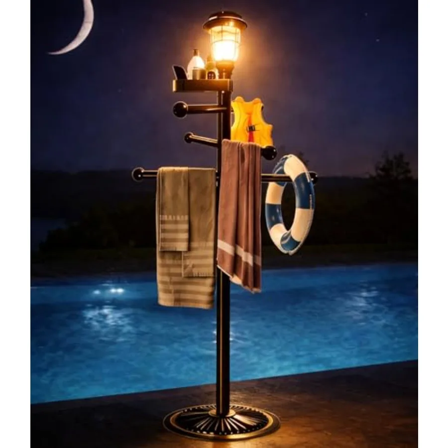 Pool Outdoor Towel Rack with Solar Light 6 Bars with Top Tray Metal Heavy Duty Pool Accessories with Heavy Metal Base Hot Tub A
Pool Outdoor Towel Rack with Solar Light 6 Bars with Top Tray Metal Heavy Duty Pool Accessories with Heavy Metal Base Hot Tub A