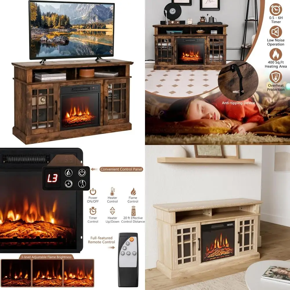 55-Inch TV Electric Fireplace Entertainment Center with Side Cabinets and Adjustable Shelves, Modern Home Decor
55-Inch TV Electric Fireplace Entertainment Center with Side Cabinets and Adjustable Shelves, Modern Home Decor