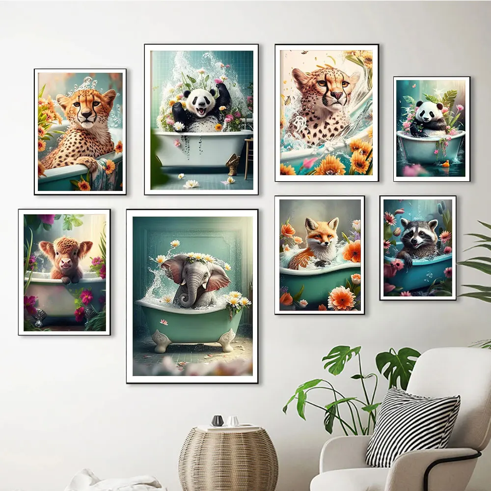 Cute Elephant Panda Fox Cheetah in Bathtub Tropical Jungle Posters Print Canvas Painting Wall Art Picture Living Room Home Decor
Cute Elephant Panda Fox Cheetah in Bathtub Tropical Jungle Posters Print Canvas Painting Wall Art Picture Living Room Home Decor