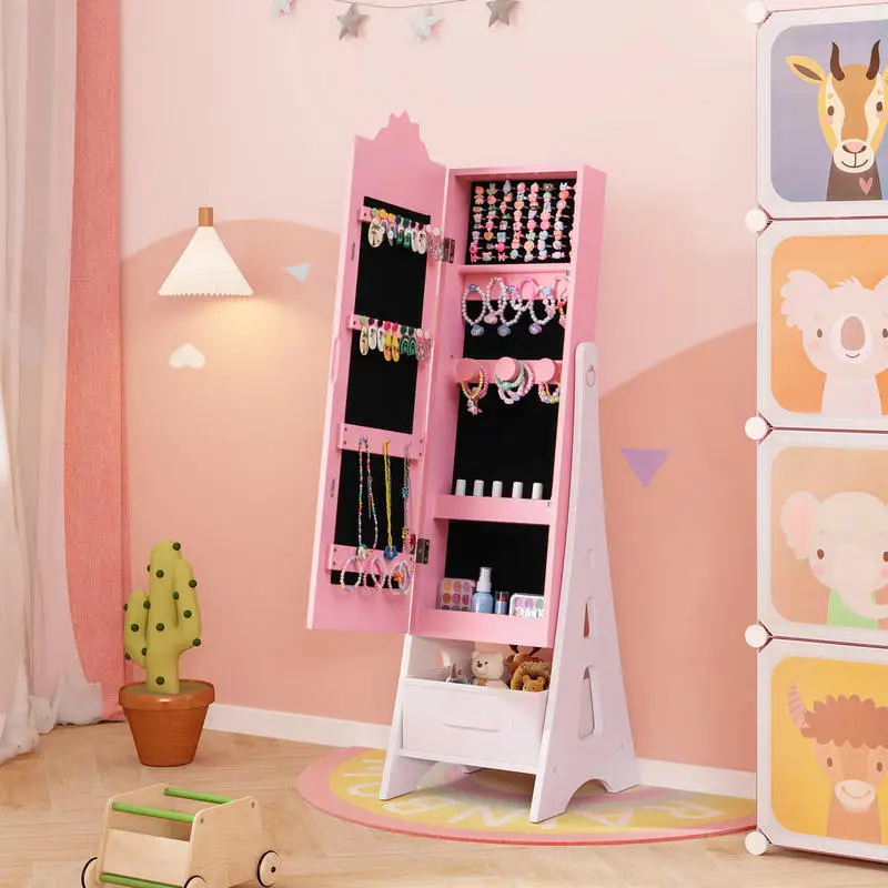Jewelry Cabinet with Full-Length Mirror and Foldable Drawer-Pink
Jewelry Cabinet with Full-Length Mirror and Foldable Drawer-Pink