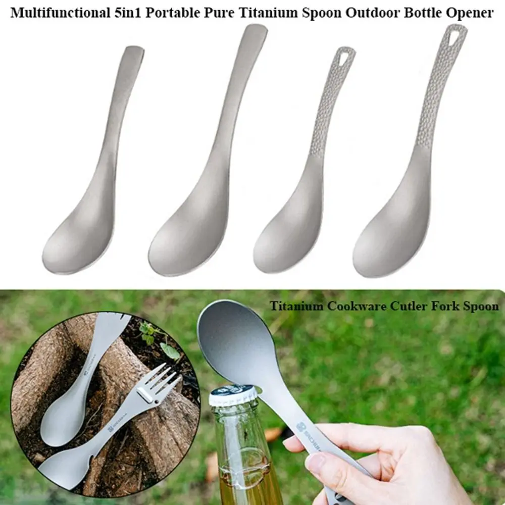 Многофункциональная ложка из чистого титана 5 в 1, портативная уличная открывалка для бутылок, сверхлегкая титановая посуда для кемпинга, столовая, вилка, ложка
Многофункциональная ложка из чистого титана 5 в 1, портативная уличная открывалка для бутылок, сверхлегкая титановая посуда для кемпинга, столовая, вилка, ложка