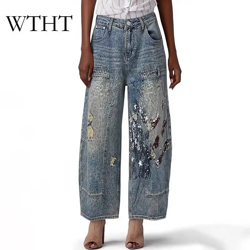 WTHT Vintage Women Spliced Irregular Hole Colorful Graffiti Denim Pants New Summer 2026 High-waist Straight Jeans Female 1LS3086
WTHT Vintage Women Spliced Irregular Hole Colorful Graffiti Denim Pants New Summer 2026 High-waist Straight Jeans Female 1LS3086