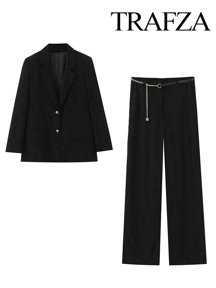 TRAFZA Women Elegant Pants Suit Single-breasted Long Sleeve Lapel Shoulder Pad Blazer Jacket+Zipper Chain Matching Pocket Pants
TRAFZA Women Elegant Pants Suit Single-breasted Long Sleeve Lapel Shoulder Pad Blazer Jacket+Zipper Chain Matching Pocket Pants
