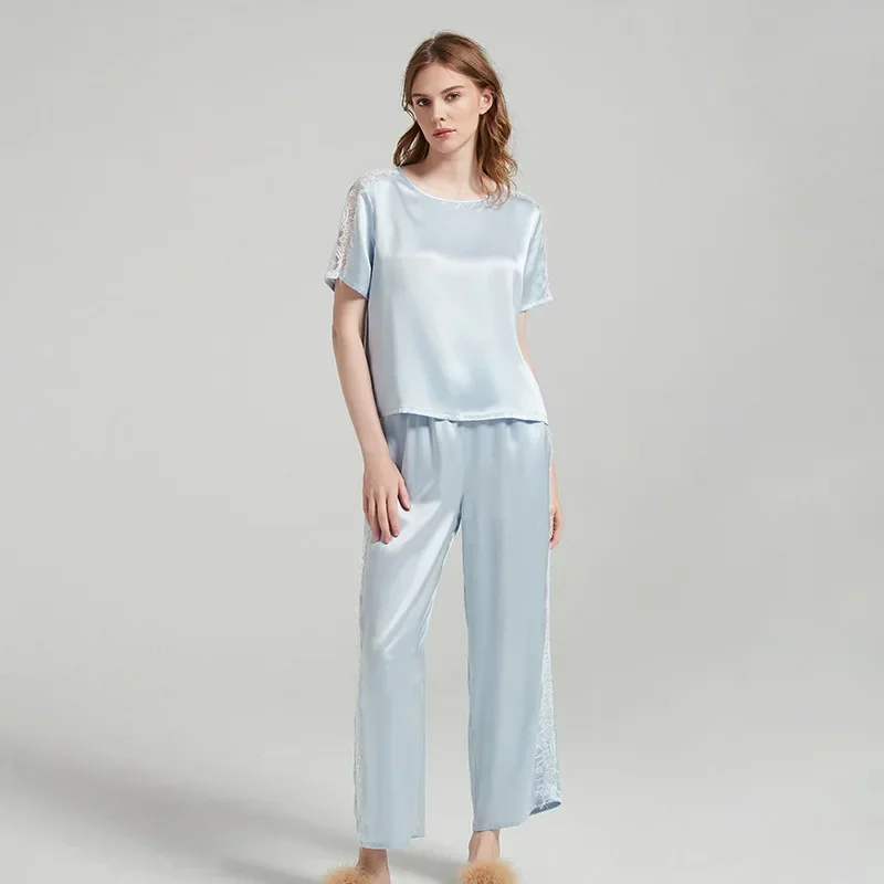 100% Mulberry Silk Short-sleeved Top & Trousers Pajama Set Loungewear Round Neck Lace Casual Button Down Pajamas Set Nightwear
100% Mulberry Silk Short-sleeved Top & Trousers Pajama Set Loungewear Round Neck Lace Casual Button Down Pajamas Set Nightwear