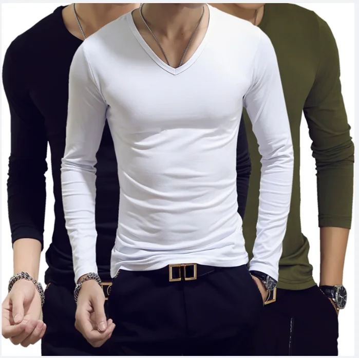 White Solid Color Basic Slim Men T-shirt Spring Autumn Bottoming Shirt Men Round Neck V-neck Casual Tops Long-sleeve Shirts
White Solid Color Basic Slim Men T-shirt Spring Autumn Bottoming Shirt Men Round Neck V-neck Casual Tops Long-sleeve Shirts