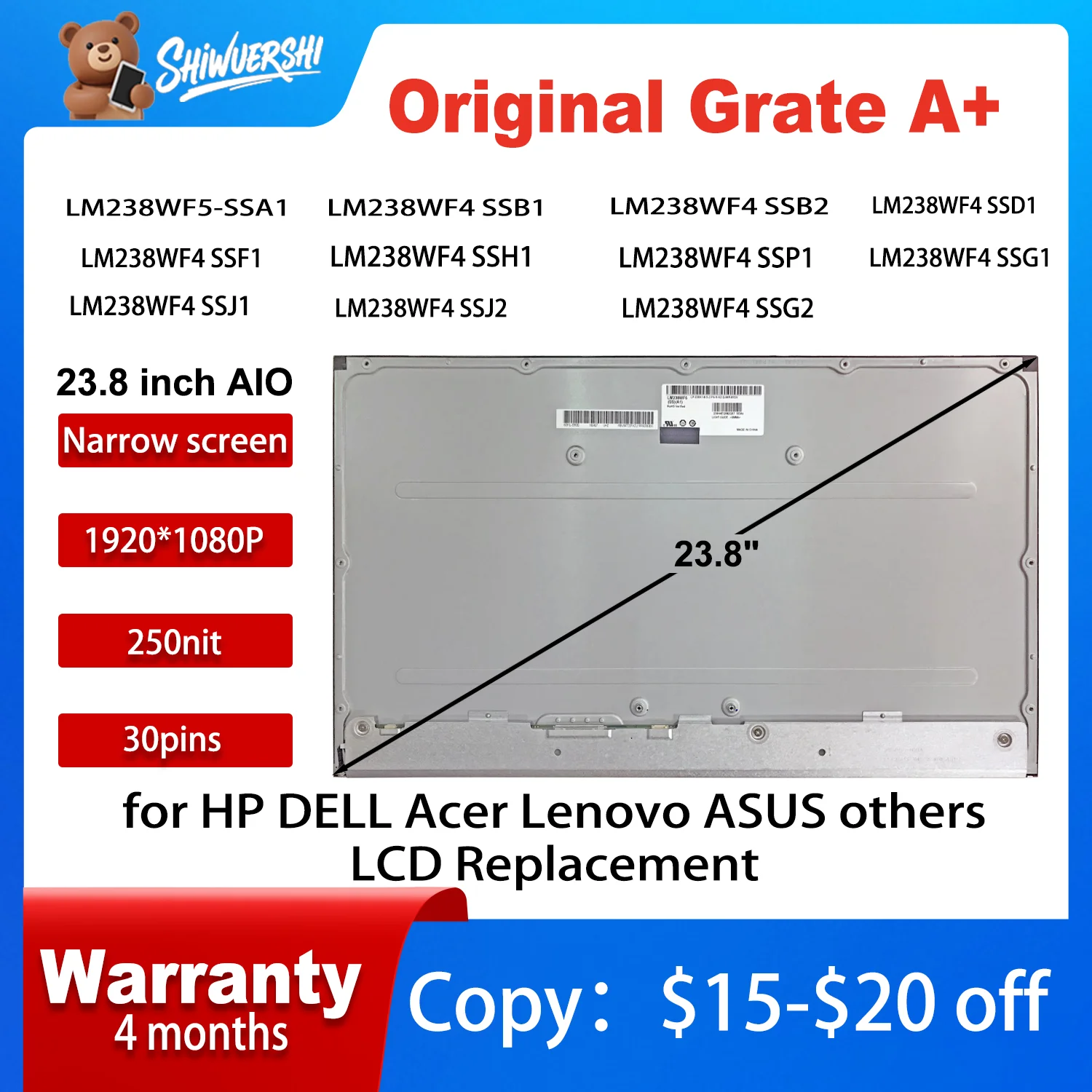 Оригинальный LM238WF4 SSA1 SSB1 SSB2 SSD1 SSF1 LM238WF4 SSH1 SSJ1 SSJ2 LM238WF4 SSG1 SSG2 SSP1 23.8 Панель ЖК-дисплея 30 контактов 
Оригинальный LM238WF4 SSA1 SSB1 SSB2 SSD1 SSF1 LM238WF4 SSH1 SSJ1 SSJ2 LM238WF4 SSG1 SSG2 SSP1 23.8 Панель ЖК-дисплея 30 контактов