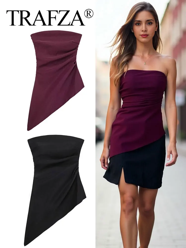 TRAFZA Women's Vintage Solid Strapless Asymmetrical Hem Tank Tops Summer Sexy Off-Shoulder Lady High Street Fashion Chic Tops
TRAFZA Women's Vintage Solid Strapless Asymmetrical Hem Tank Tops Summer Sexy Off-Shoulder Lady High Street Fashion Chic Tops