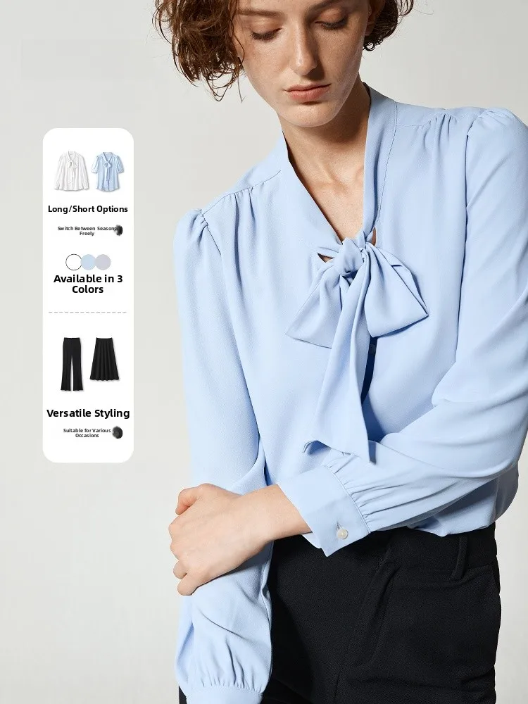 Blue Silk Long Sleeve Knot Shirt Women's Professional Formal Interview Clothing Set Commute Style Regular Fit V-Neck
Blue Silk Long Sleeve Knot Shirt Women's Professional Formal Interview Clothing Set Commute Style Regular Fit V-Neck