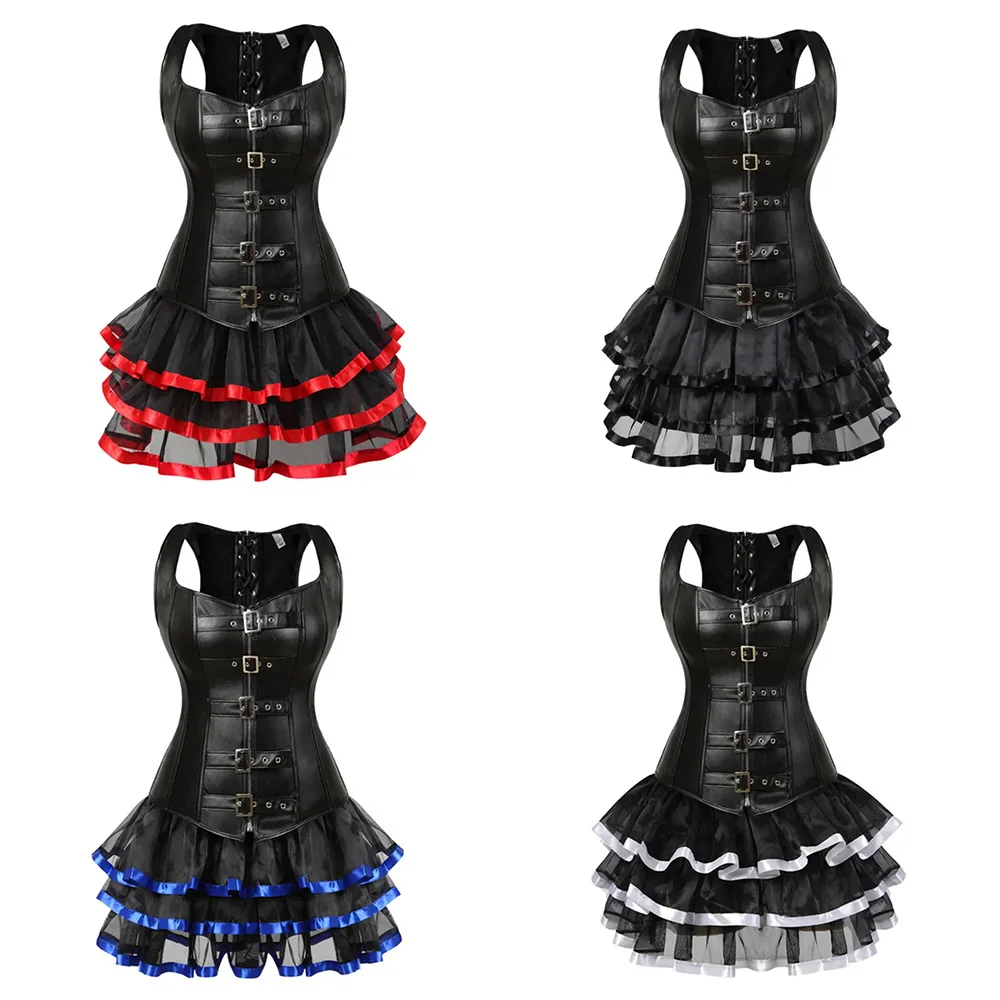 Steampunk Corset Dress For Women Sexy Gothic Faux Leather Corset Top Zipper Lingerie Bustier With Lace Skirt Set Plus Size
Steampunk Corset Dress For Women Sexy Gothic Faux Leather Corset Top Zipper Lingerie Bustier With Lace Skirt Set Plus Size