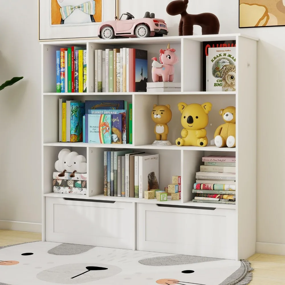 Toy Storage Organizer and Kids Bookshelf, Floor Storage Cabinet Toy Chest with 2 Movable Drawers and 8 Storage Cubbies
Toy Storage Organizer and Kids Bookshelf, Floor Storage Cabinet Toy Chest with 2 Movable Drawers and 8 Storage Cubbies