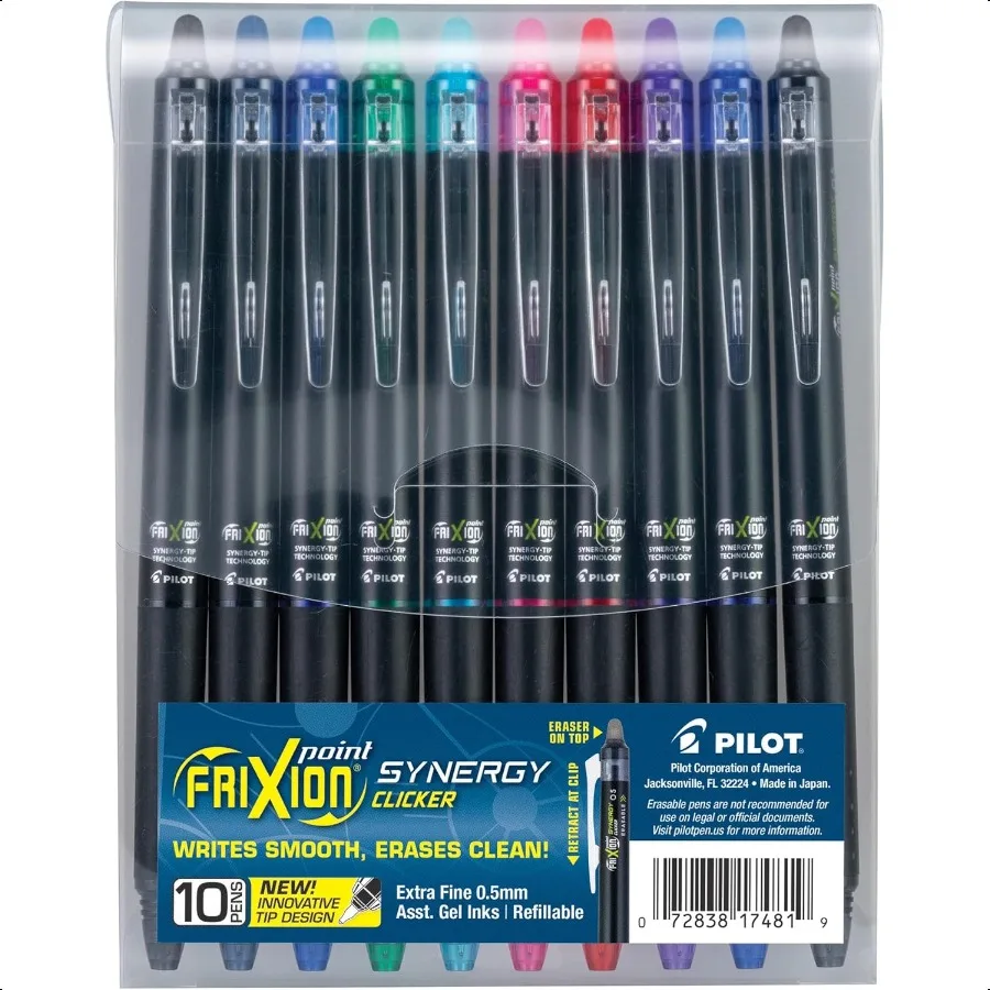 FriXion Synergy Clicker Erasable Refillable Retractable Gel Ink Pens Extra Fine Point 0.5 mm Pack of 10 Assorted Colors
FriXion Synergy Clicker Erasable Refillable Retractable Gel Ink Pens Extra Fine Point 0.5 mm Pack of 10 Assorted Colors