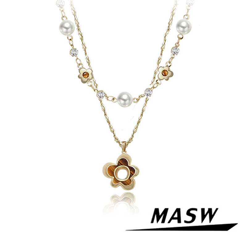 MASW Original Design Vintage Temperament Glass Simulated Pearl Brown Flower Necklace For Women Girl Gift Modern Jewelry
MASW Original Design Vintage Temperament Glass Simulated Pearl Brown Flower Necklace For Women Girl Gift Modern Jewelry