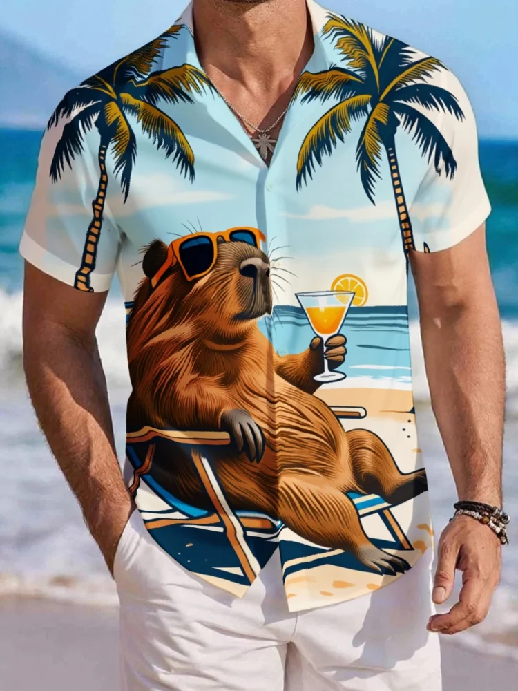 2026 New Summer Men's Fashion Shirt Funny Capybara Beach Print Short Sleeve Button Down Hawaiian Tops for Vacation
2026 New Summer Men's Fashion Shirt Funny Capybara Beach Print Short Sleeve Button Down Hawaiian Tops for Vacation