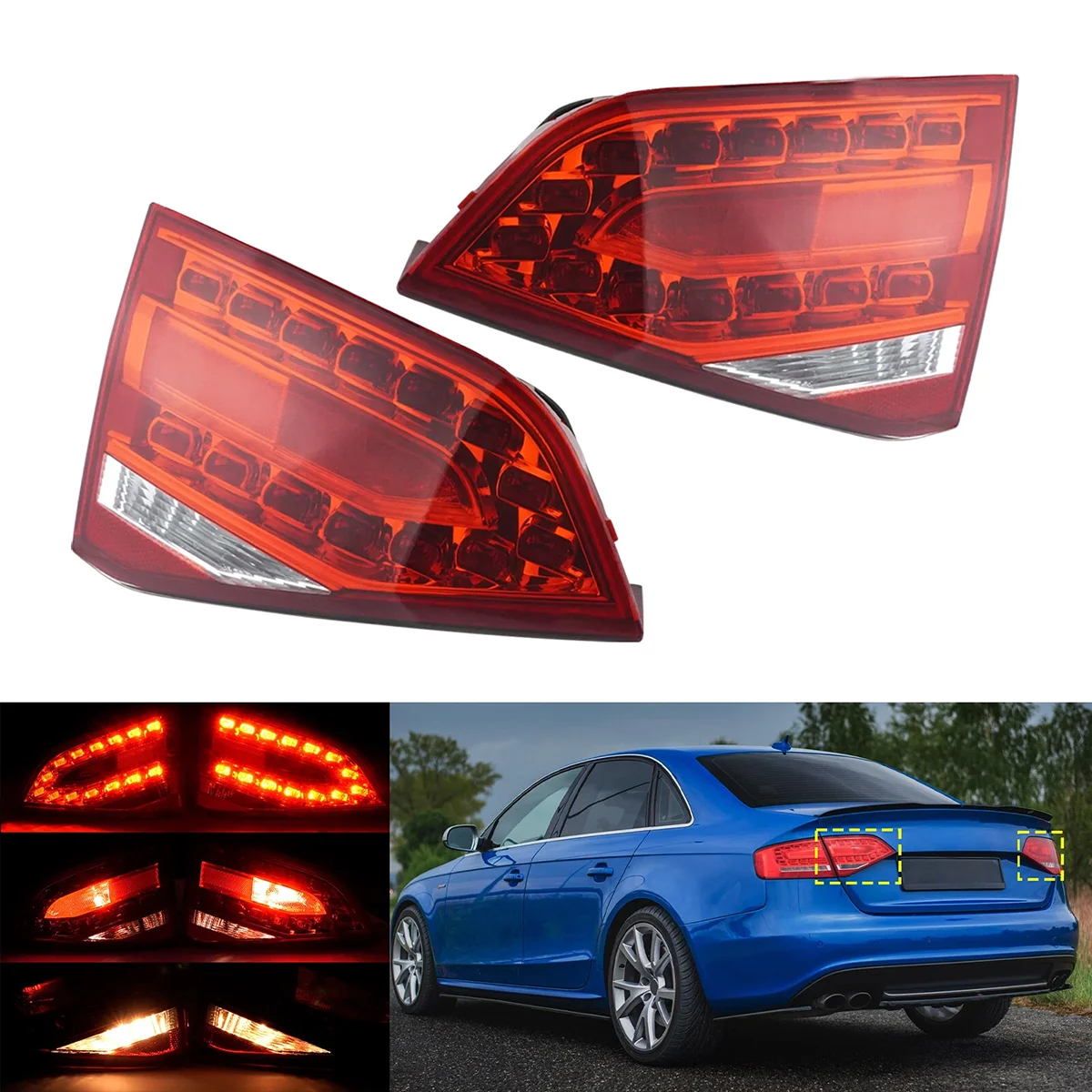 Красный левый правый задний внутренний светодиодный задний фонарь автомобиля в сборе для Audi A4 S4 B8 седан 2009-2012 8K5945093K 8K5945094K 
Красный левый правый задний внутренний светодиодный задний фонарь автомобиля в сборе для Audi A4 S4 B8 седан 2009-2012 8K5945093K 8K5945094K