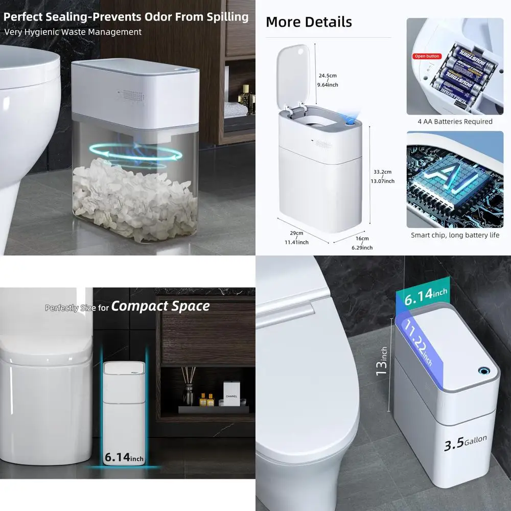 White 3.5 Gallon Motion-Activated Slimline Plastic Bathroom Trash Bin with Lid
White 3.5 Gallon Motion-Activated Slimline Plastic Bathroom Trash Bin with Lid