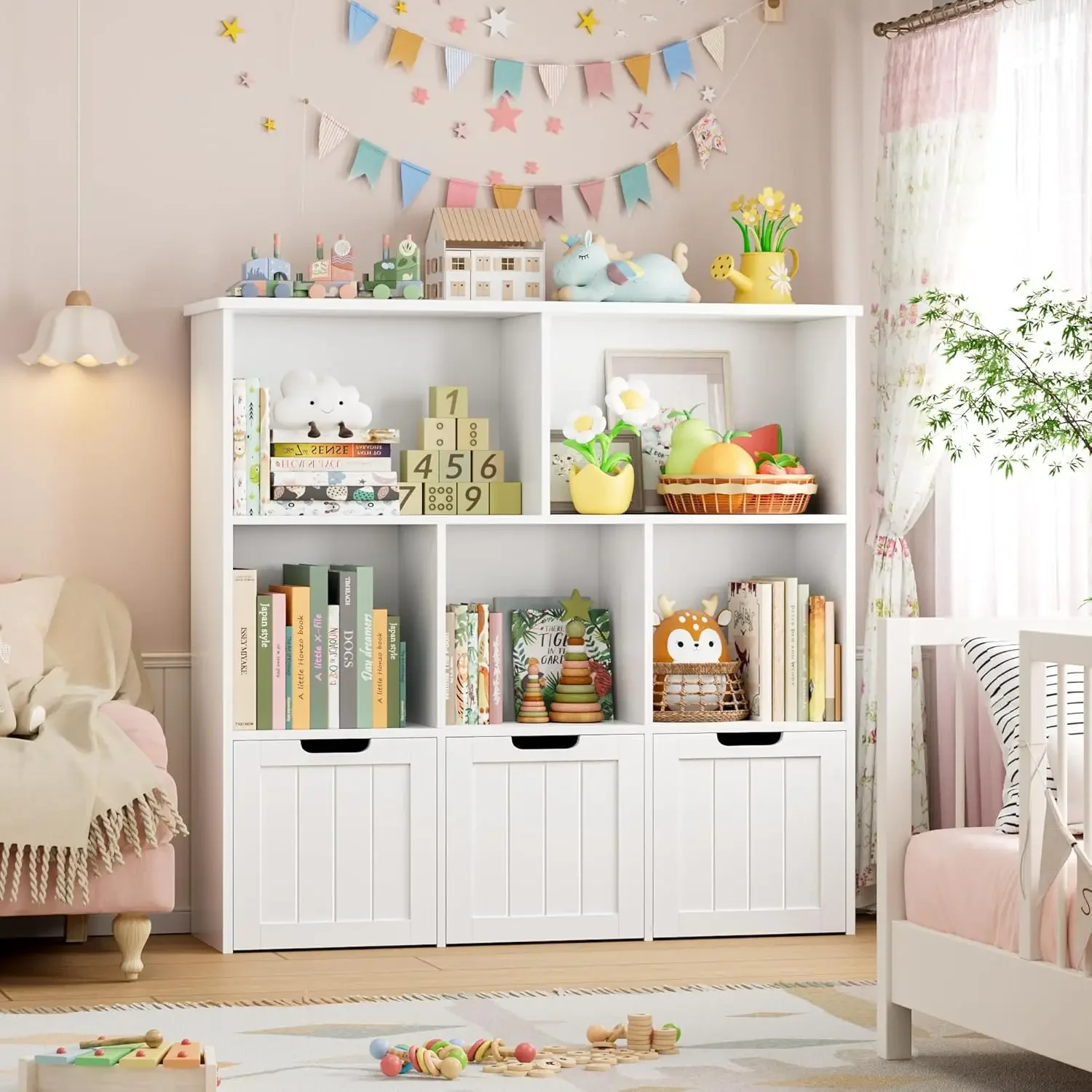 Toy Storage Organizer with 3 Movable Drawers, Toy Organizer with Hidden Wheels and 5 Open Cubbies, Multifunctional Floor Storage
Toy Storage Organizer with 3 Movable Drawers, Toy Organizer with Hidden Wheels and 5 Open Cubbies, Multifunctional Floor Storage