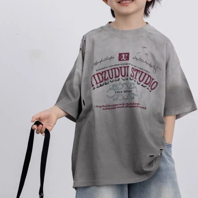 2026 Summer Boys' Trendy Distressed Gradient Vintage T Shirt Loose Fit Letter Print Crew Neck Cotton Casual Wear
2026 Summer Boys' Trendy Distressed Gradient Vintage T Shirt Loose Fit Letter Print Crew Neck Cotton Casual Wear