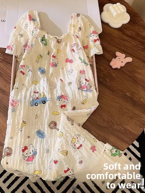 Summer Thin Woven Cotton Bear Print Sleepwear Women's Short Sleeve Chemise Cute Bear Design Home Clothes Casual Comfortable
Summer Thin Woven Cotton Bear Print Sleepwear Women's Short Sleeve Chemise Cute Bear Design Home Clothes Casual Comfortable