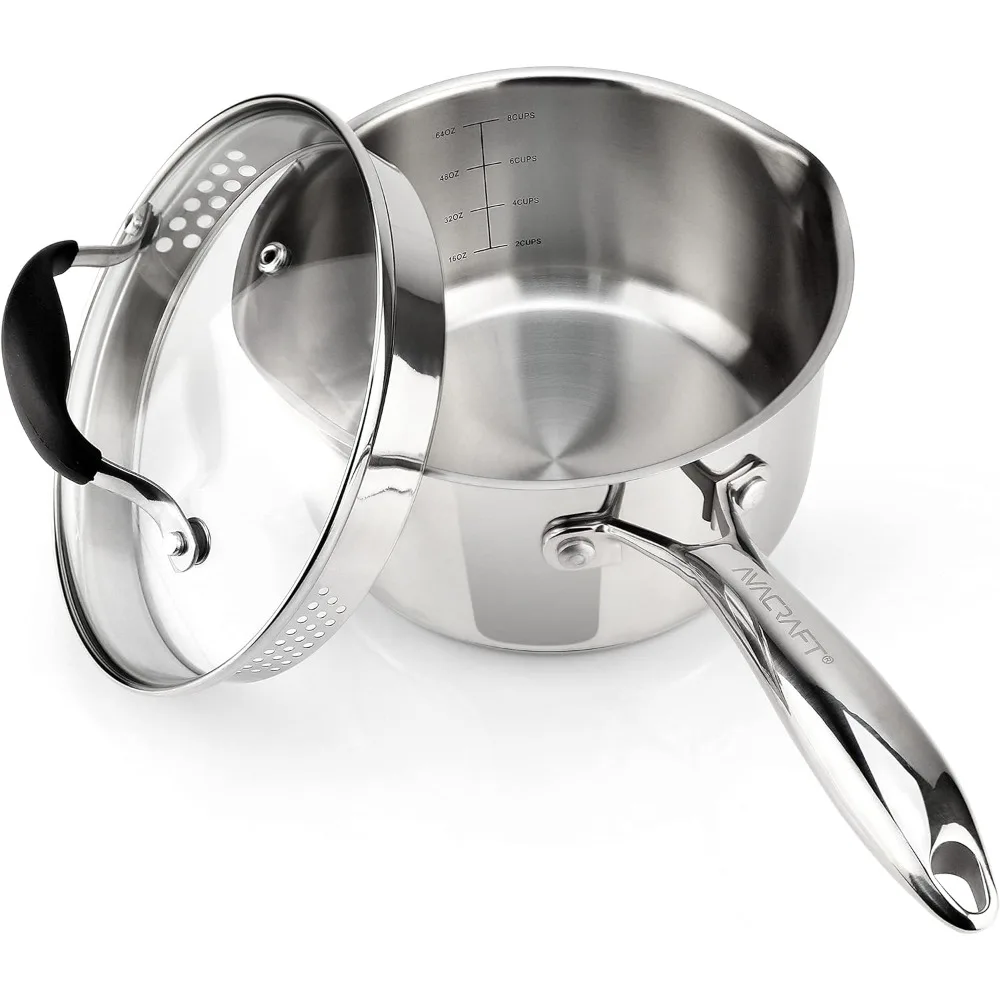 AVACRAFT Stainless Steel Saucepan Glass Strainer Lid,Two Side Spouts Easy Pour Ergonomic Handle,Multipurpose Sauce Pot
AVACRAFT Stainless Steel Saucepan Glass Strainer Lid,Two Side Spouts Easy Pour Ergonomic Handle,Multipurpose Sauce Pot