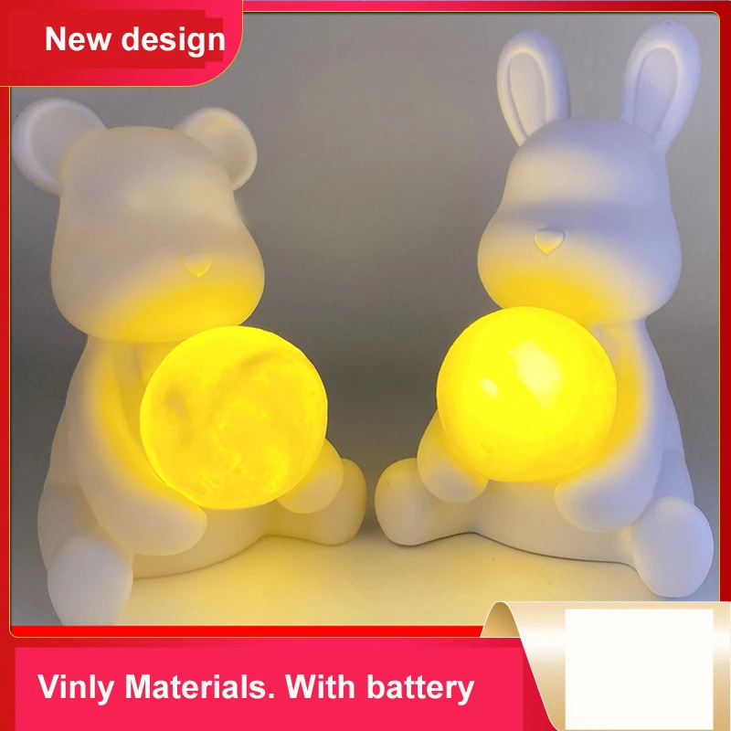 Cartoon Moon Night Light Rabbit Bear Handmade Doll Toy White Vinyl Bear Figurine Sculpture House Decoration Table Accessories
Cartoon Moon Night Light Rabbit Bear Handmade Doll Toy White Vinyl Bear Figurine Sculpture House Decoration Table Accessories