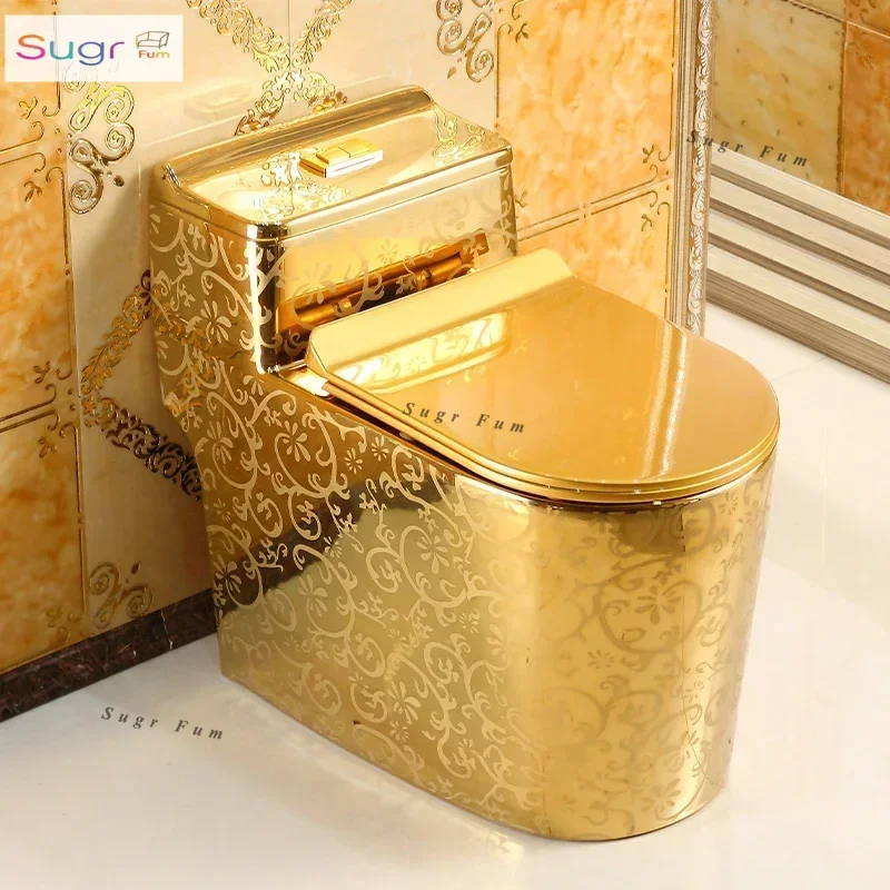 Household creative European flush toilet gold pattern toilet super swirl siphon water-saving deodorant color toilet 
Household creative European flush toilet gold pattern toilet super swirl siphon water-saving deodorant color toilet