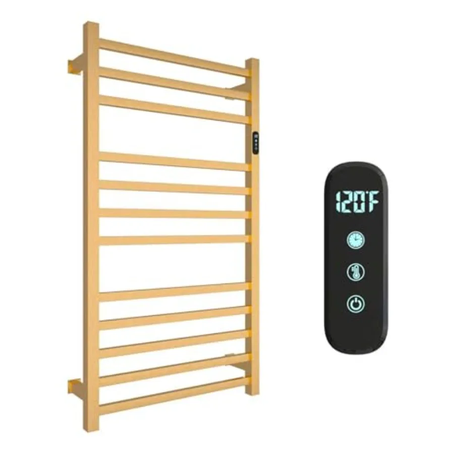 Bathroom Luxury Heated Towel Rack, Brushed Gold Stainless Steel, 12-Bar Wall Mounted Towel Warmer with Timer Multi-Level Temper
Bathroom Luxury Heated Towel Rack, Brushed Gold Stainless Steel, 12-Bar Wall Mounted Towel Warmer with Timer Multi-Level Temper