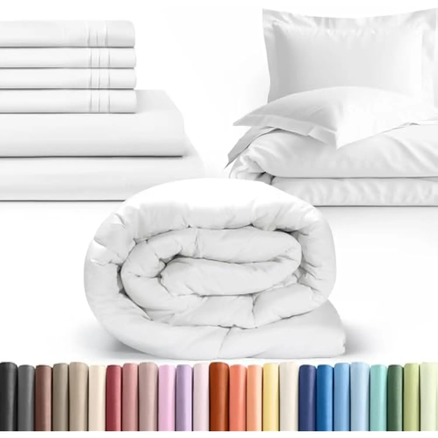 White Complete Bedding Set (Cali King Size) - Bed Set Includes Cali King Sheets Set, Cali King Comforter, Cali King Duvet Cover
White Complete Bedding Set (Cali King Size) - Bed Set Includes Cali King Sheets Set, Cali King Comforter, Cali King Duvet Cover