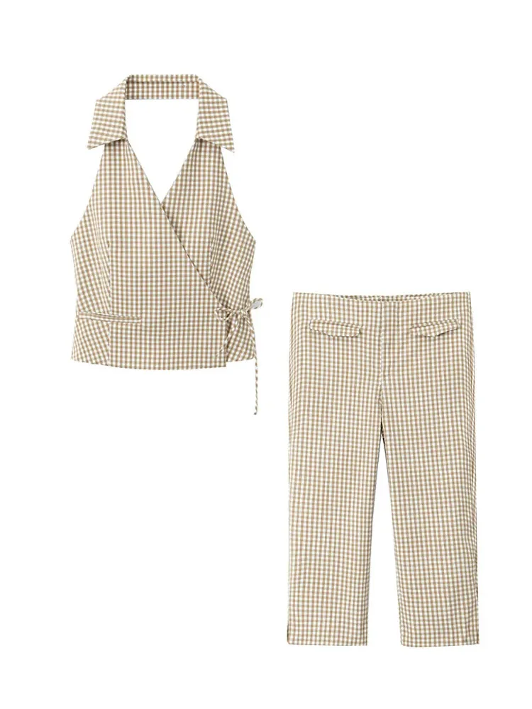 HH TRAF Summer Suits Woman Plaid Turn-Down Collar Sleeveless Backless Tops Casual Lace-Up Crop Top+Mid-Waist Knee Length Pant
HH TRAF Summer Suits Woman Plaid Turn-Down Collar Sleeveless Backless Tops Casual Lace-Up Crop Top+Mid-Waist Knee Length Pant