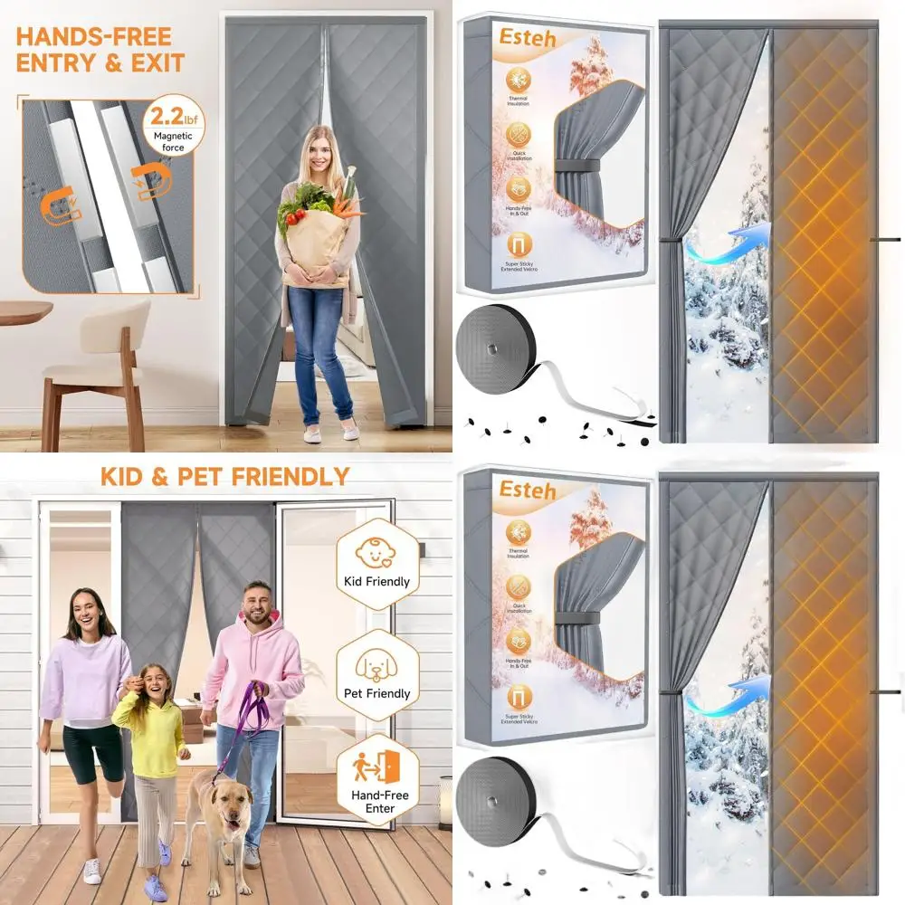 Thick Cotton Insulated Door Curtain, 72x80, Winter Thermal Barrier for Sliding Glass Doors - Gray
Thick Cotton Insulated Door Curtain, 72x80, Winter Thermal Barrier for Sliding Glass Doors - Gray