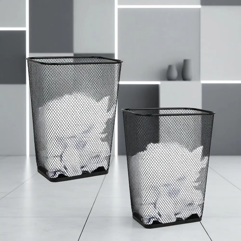 10 Gallon Metal Mesh Wastepaper Bins, Solid Bottom, Non-Slip Pads, Ideal for Office and Home, Set of 2, Black
10 Gallon Metal Mesh Wastepaper Bins, Solid Bottom, Non-Slip Pads, Ideal for Office and Home, Set of 2, Black