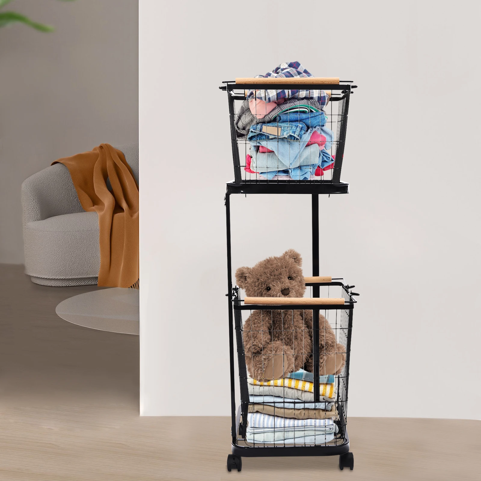 2-Tier 88.18lbs Strong Load-bearing Capacity Metal Detachable Laundry Basket with Hollow-out Baskets for Bedroom, Balcony, Hotel
2-Tier 88.18lbs Strong Load-bearing Capacity Metal Detachable Laundry Basket with Hollow-out Baskets for Bedroom, Balcony, Hotel