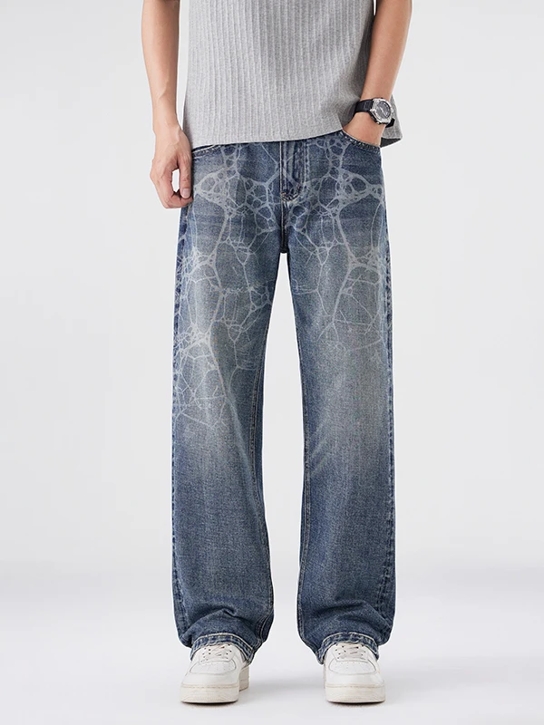 American Style Washed Lightning Pattern Men's Jeans Casual Loose Straight Leg Cotton Stretch Denim Trousers for Spring Autumn
American Style Washed Lightning Pattern Men's Jeans Casual Loose Straight Leg Cotton Stretch Denim Trousers for Spring Autumn