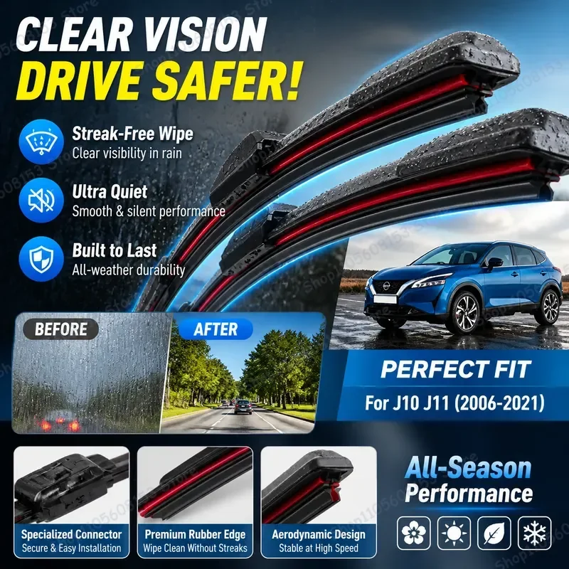 For Nissan Qashqai J10 J11 Front Windshield Wiper Blades Double Rubber Replacement Wipers All-Weather Car Wiper Kit Easy
For Nissan Qashqai J10 J11 Front Windshield Wiper Blades Double Rubber Replacement Wipers All-Weather Car Wiper Kit Easy