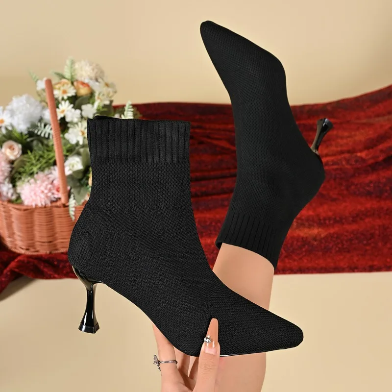 2026 New Fashion Elastic Sock Boots Women Knitted High Heels Ankle Boots Woman Spring Autumn Pointed Toe Thin Heel Short Boots
2026 New Fashion Elastic Sock Boots Women Knitted High Heels Ankle Boots Woman Spring Autumn Pointed Toe Thin Heel Short Boots
