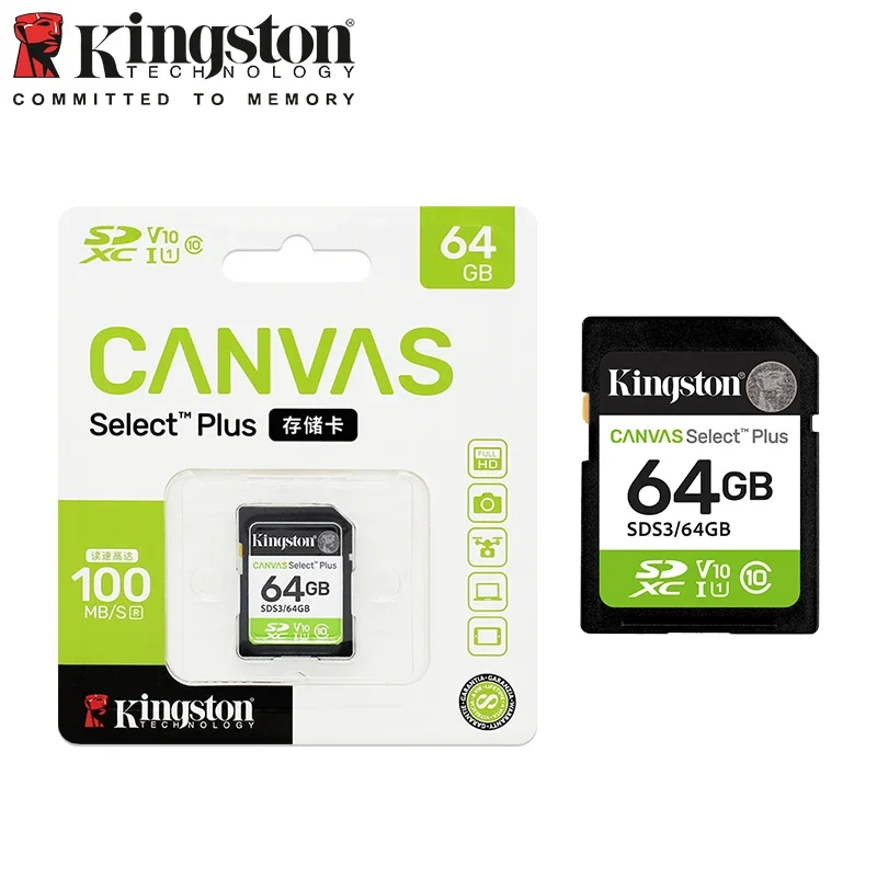 Kingston Canvas Select Plus SD Card 32GB 64GB 128GB 256GB Memory Card Up to 100MB/s read SDS2 Flash Card C10 for Camera
Kingston Canvas Select Plus SD Card 32GB 64GB 128GB 256GB Memory Card Up to 100MB/s read SDS2 Flash Card C10 for Camera