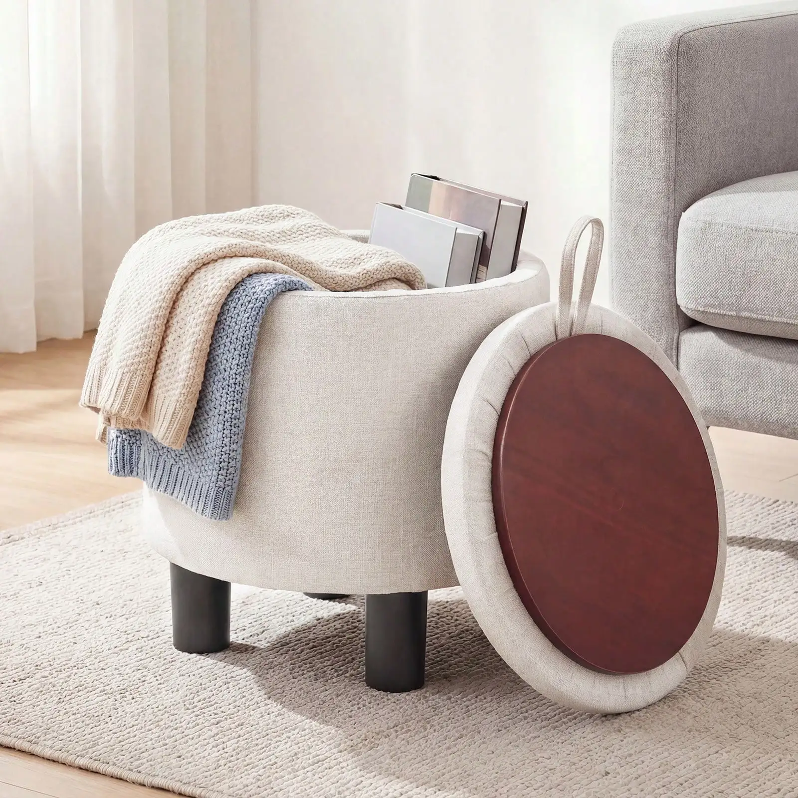 Round Storage Ottoman Linen Fabric Upholstered Footrest Stool W/ Removable Lid
Round Storage Ottoman Linen Fabric Upholstered Footrest Stool W/ Removable Lid