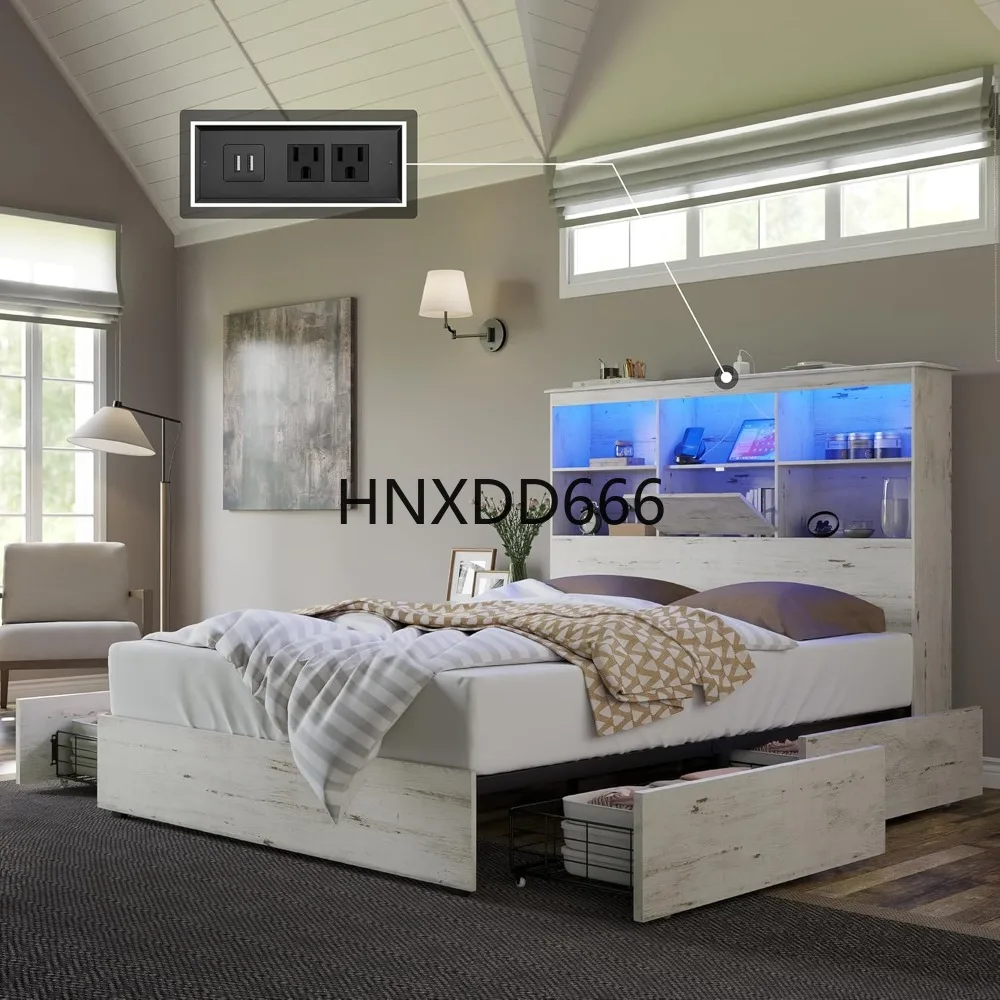 51.2" LED Storage Bookcase Headboard, 4 Storage Drawers Charging Station/No Box Spring Needed/Noise Free,
51.2" LED Storage Bookcase Headboard, 4 Storage Drawers Charging Station/No Box Spring Needed/Noise Free,
