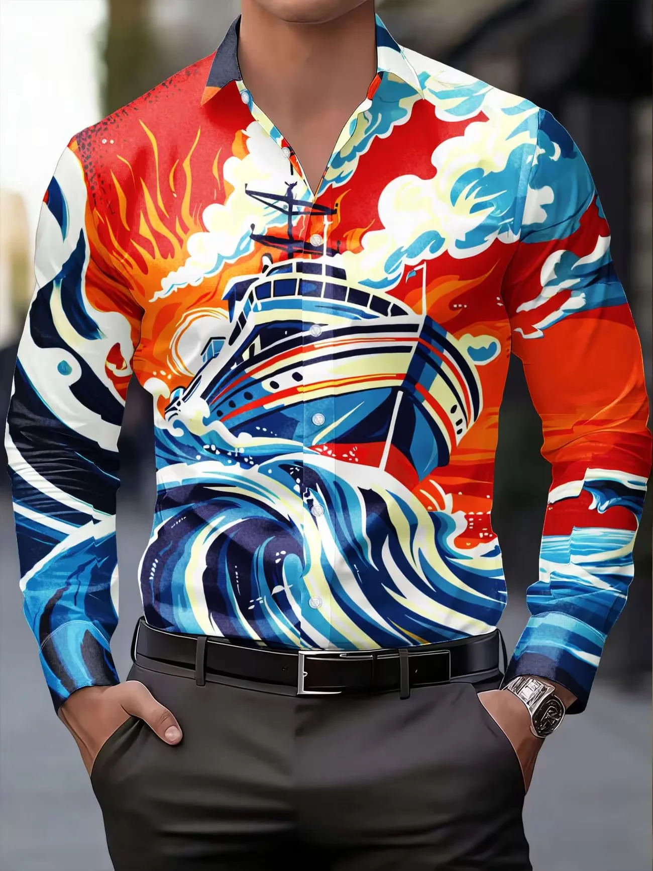 New bamboo forest panda landscape printed men's long sleeved shirt with Chinese style fresh casual shirt
New bamboo forest panda landscape printed men's long sleeved shirt with Chinese style fresh casual shirt