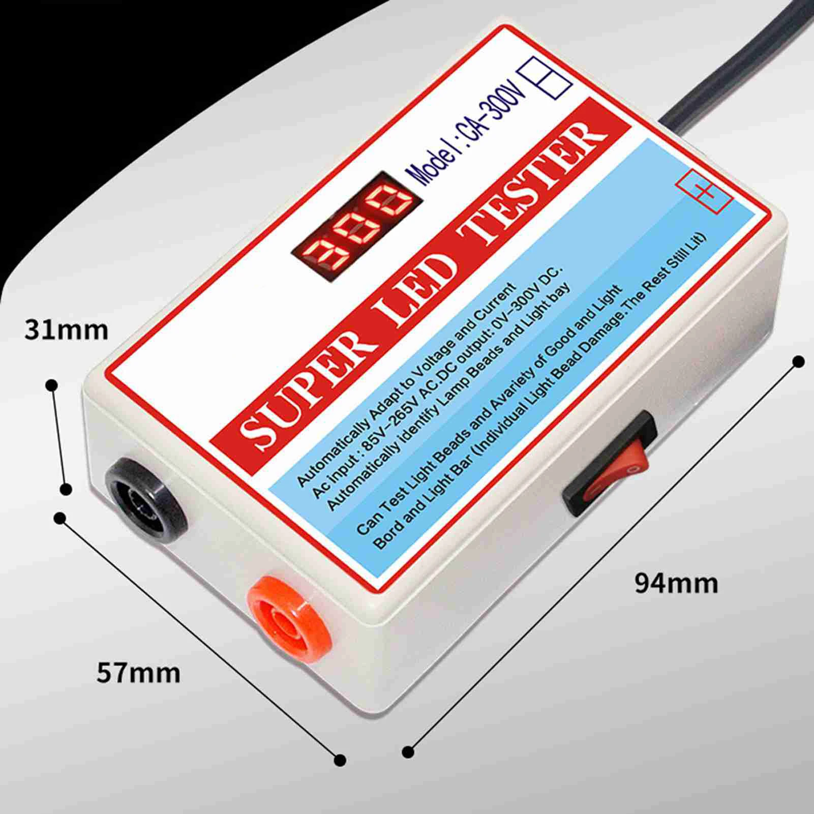 CA-300V Portable LED Lamp Beads Light Bar TV Backlight Tester LED Strips Beads Lamp Board Test Tool Capacitance Diode Voltage
CA-300V Portable LED Lamp Beads Light Bar TV Backlight Tester LED Strips Beads Lamp Board Test Tool Capacitance Diode Voltage