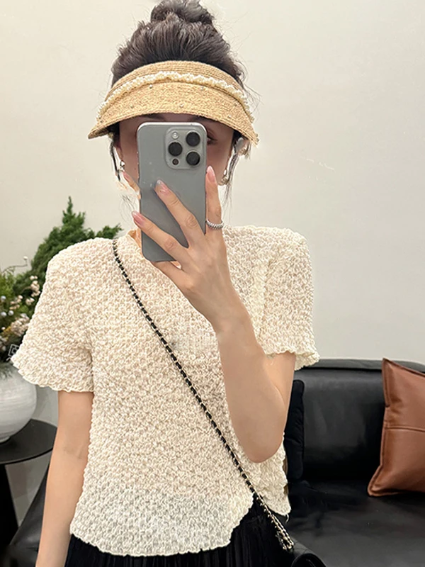 Summer New Design Sensation Bubble Glossy Folded ort Sve Women's Loose Slimming Base T-irt Korean Sle Commute Wind
Summer New Design Sensation Bubble Glossy Folded ort Sve Women's Loose Slimming Base T-irt Korean Sle Commute Wind