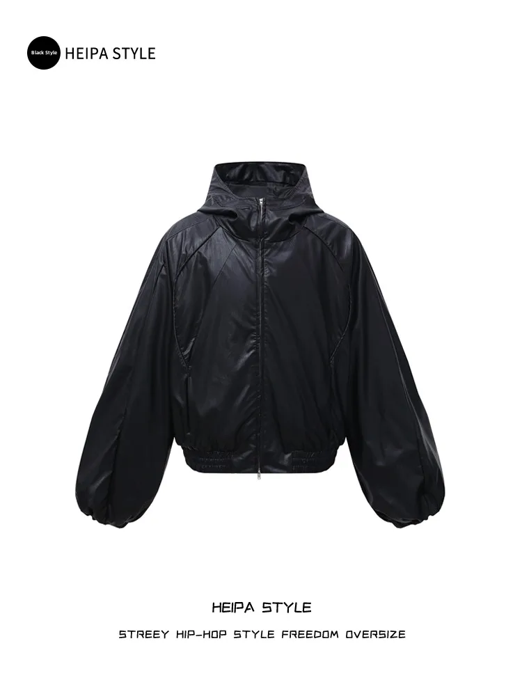 Retro American Cleanfit Hooded PU Leather Jaet ort Sle for Men And Women High Street Faion Brand Streetwear Coat
Retro American Cleanfit Hooded PU Leather Jaet ort Sle for Men And Women High Street Faion Brand Streetwear Coat