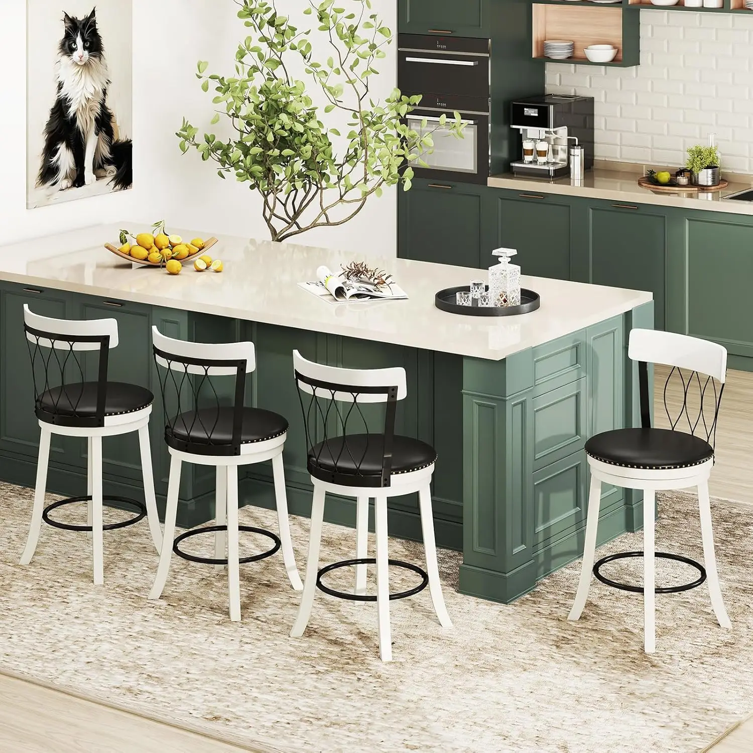 26in Swivel Counter Height Bar Stools Set Of 4 Rubber Wood Frame Tufted PVC Leather With Footrest For Kitchen Pub, Customized
26in Swivel Counter Height Bar Stools Set Of 4 Rubber Wood Frame Tufted PVC Leather With Footrest For Kitchen Pub, Customized
