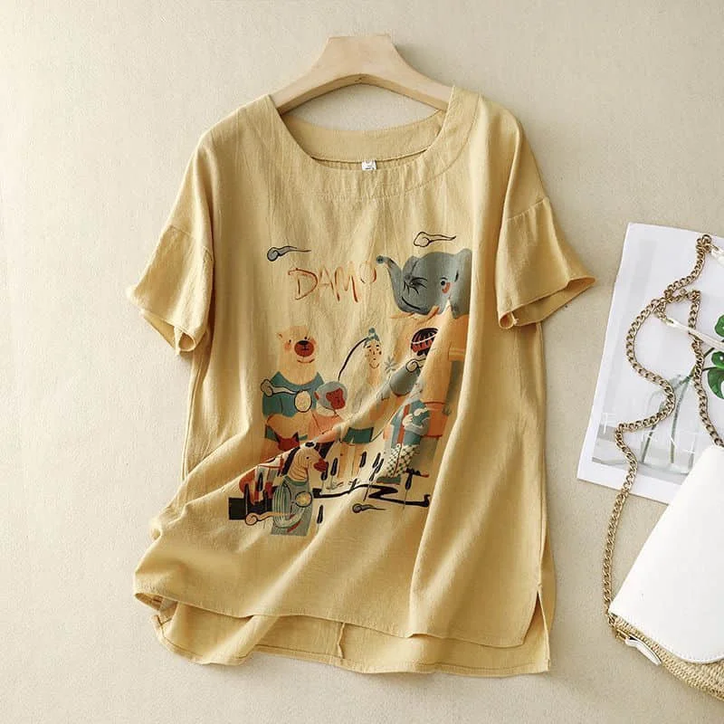 Printed Shirts for Women Cotton Linen Vintage Short Sleeve T-shirts Loose Casual Korean Style O-neck One Piece Blouse Women Tops
Printed Shirts for Women Cotton Linen Vintage Short Sleeve T-shirts Loose Casual Korean Style O-neck One Piece Blouse Women Tops