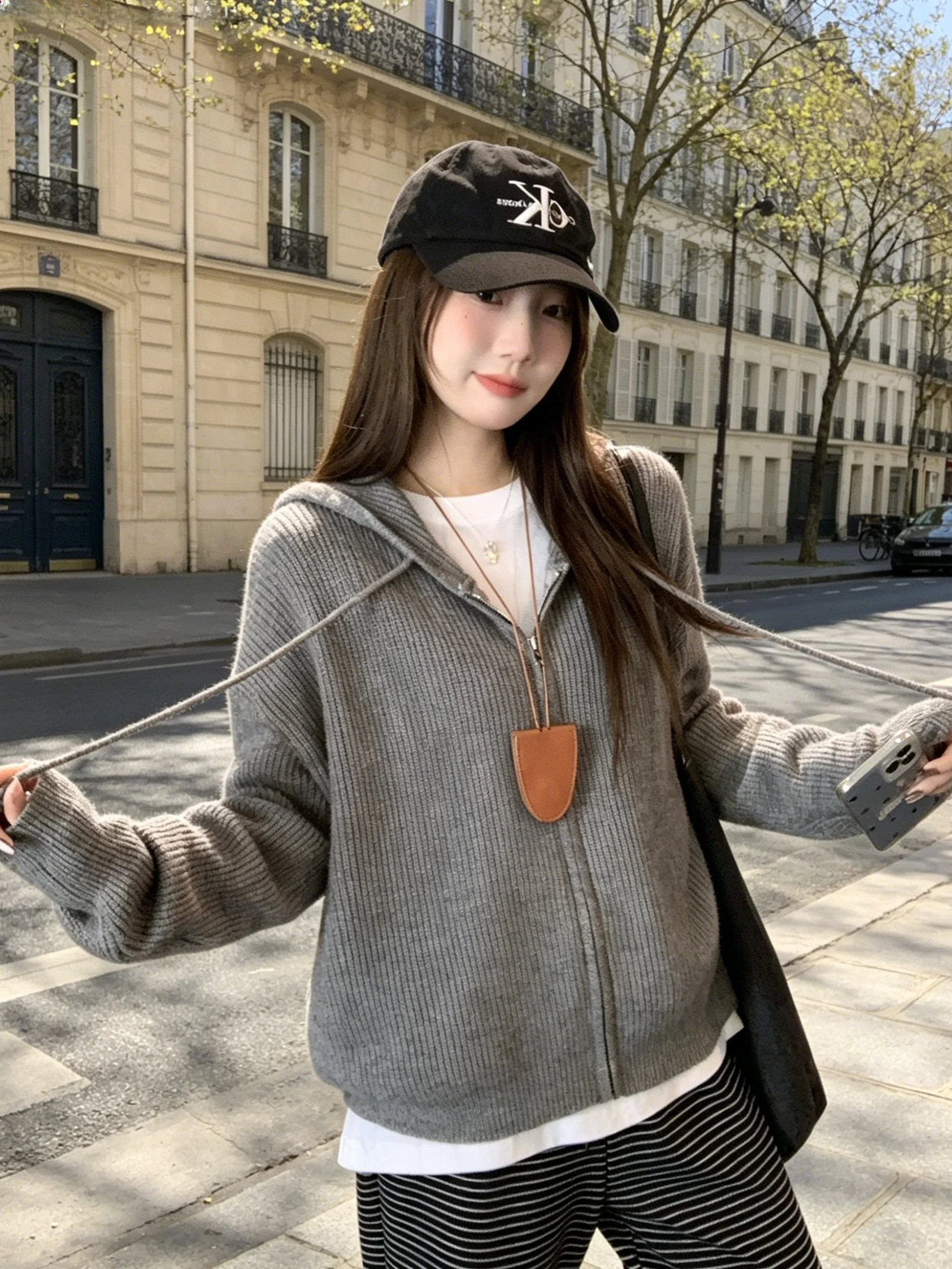 Women's Loose Lazy Style Knitted Cardigan Hooded Drawstring Long Sleeve Zipper Open-Shirt Autumn 2026 Gray Flower Color Sweat...
Women's Loose Lazy Style Knitted Cardigan Hooded Drawstring Long Sleeve Zipper Open-Shirt Autumn 2026 Gray Flower Color Sweat...