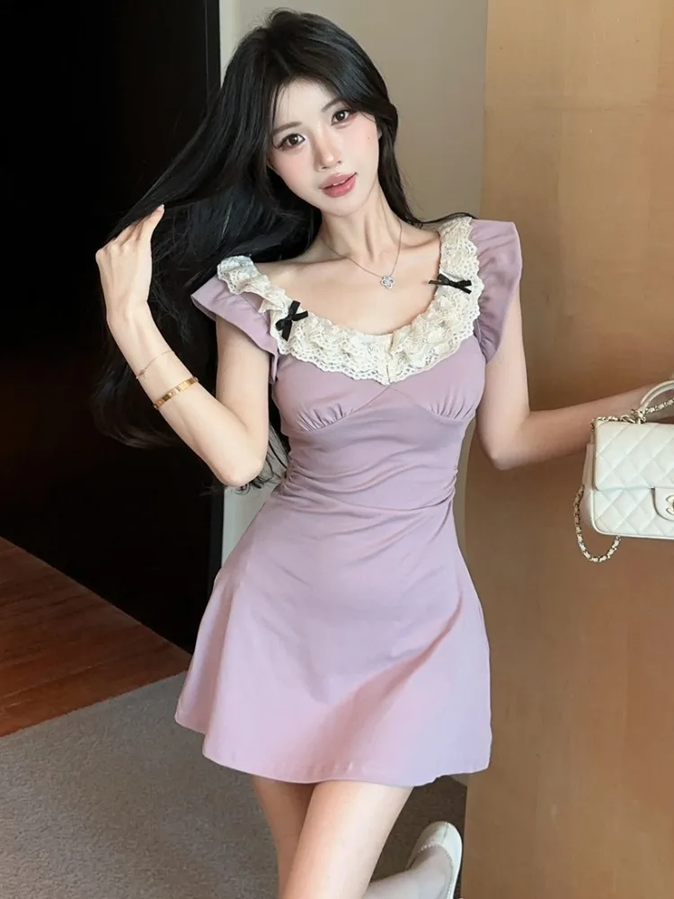 Summer New Sexy Purple Lace Waist Cinching A-Line Short Dress Women's Design Sense Dress Pure Desire Style Casual Knot
Summer New Sexy Purple Lace Waist Cinching A-Line Short Dress Women's Design Sense Dress Pure Desire Style Casual Knot
